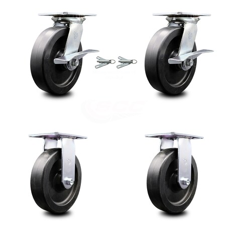 Service Caster 8 Inch Polyolefin Caster Brakes/Swivel Locks and 2 Rigid, 2PK SCC-35S820-POB-SLB-BSL-2-R-2